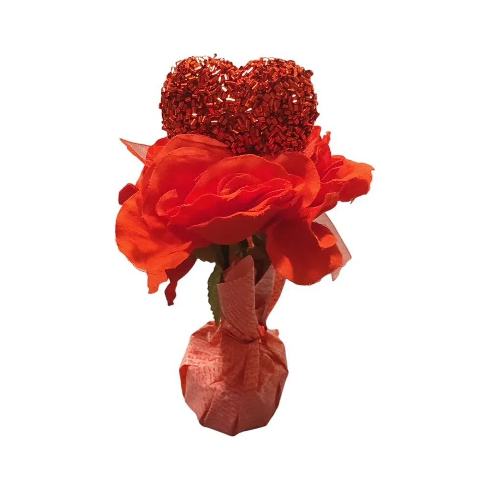 Valentine Heart and Rose Flowers Balloon Weight Red and Pink Good Condition